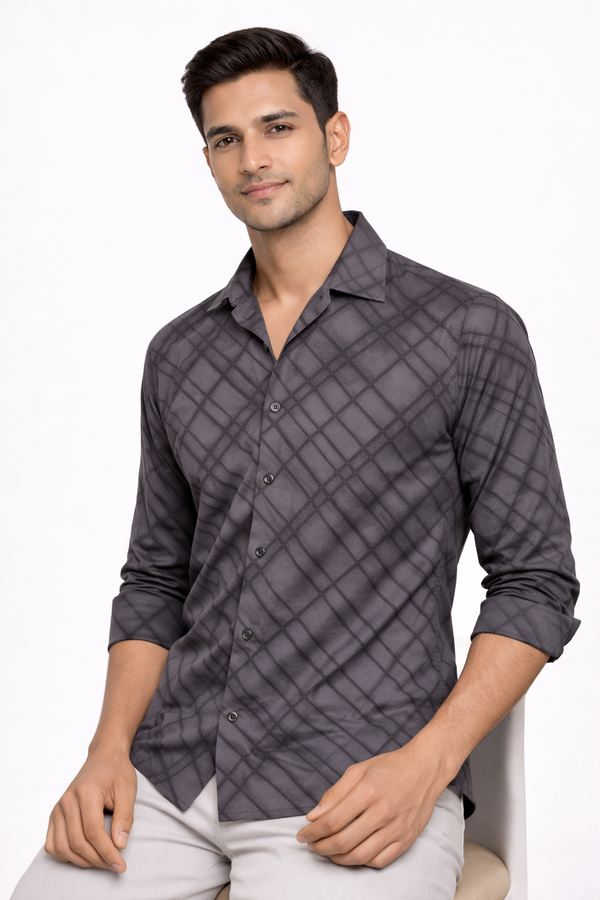Grey Cuban Collar Designer Shirt