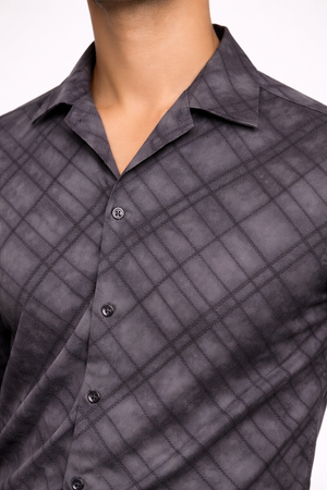 Grey Cuban Collar Designer Shirt