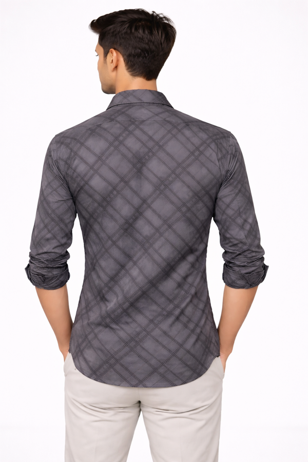 Grey Cuban Collar Designer Shirt