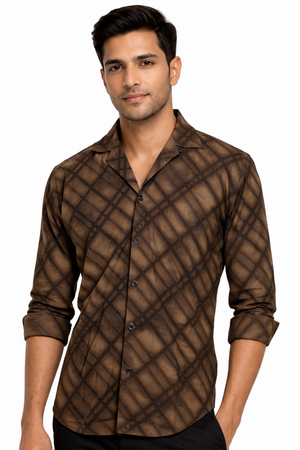 Brown Cuban Collar Designer Shirt