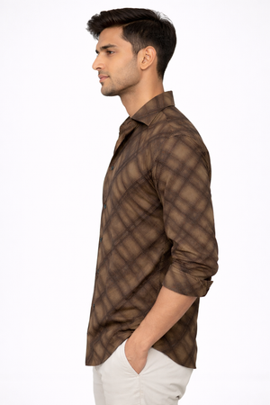 Brown Cuban Collar Designer Shirt