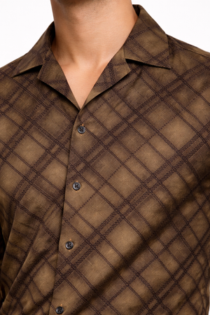 Brown Cuban Collar Designer Shirt