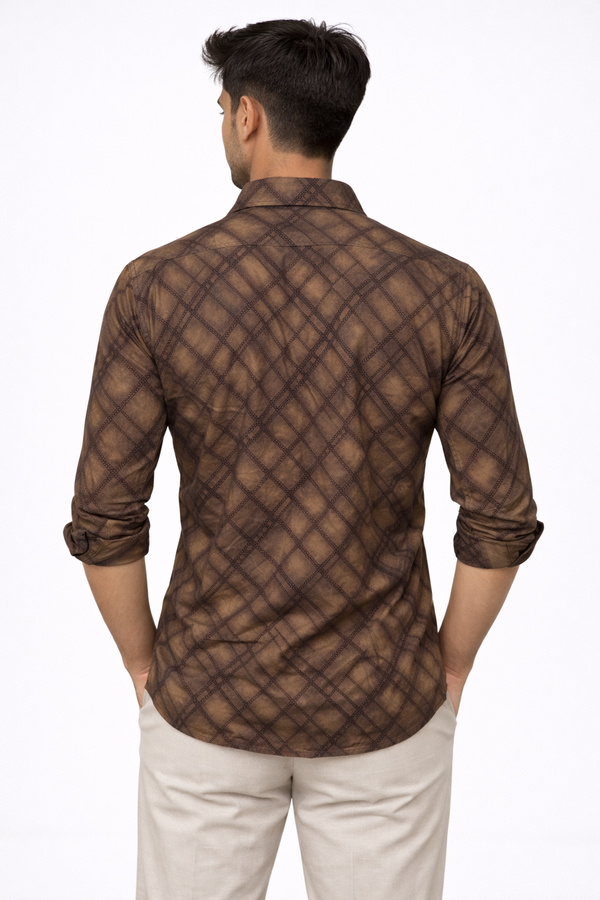 Brown Cuban Collar Designer Shirt