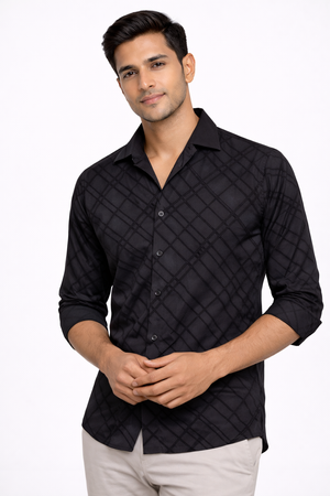 Black Cuban Collar Designer Shirt