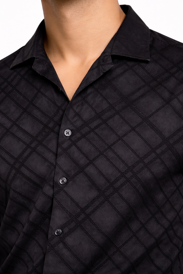 Black Cuban Collar Designer Shirt