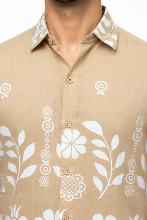Beige Botanical Printed Shirt