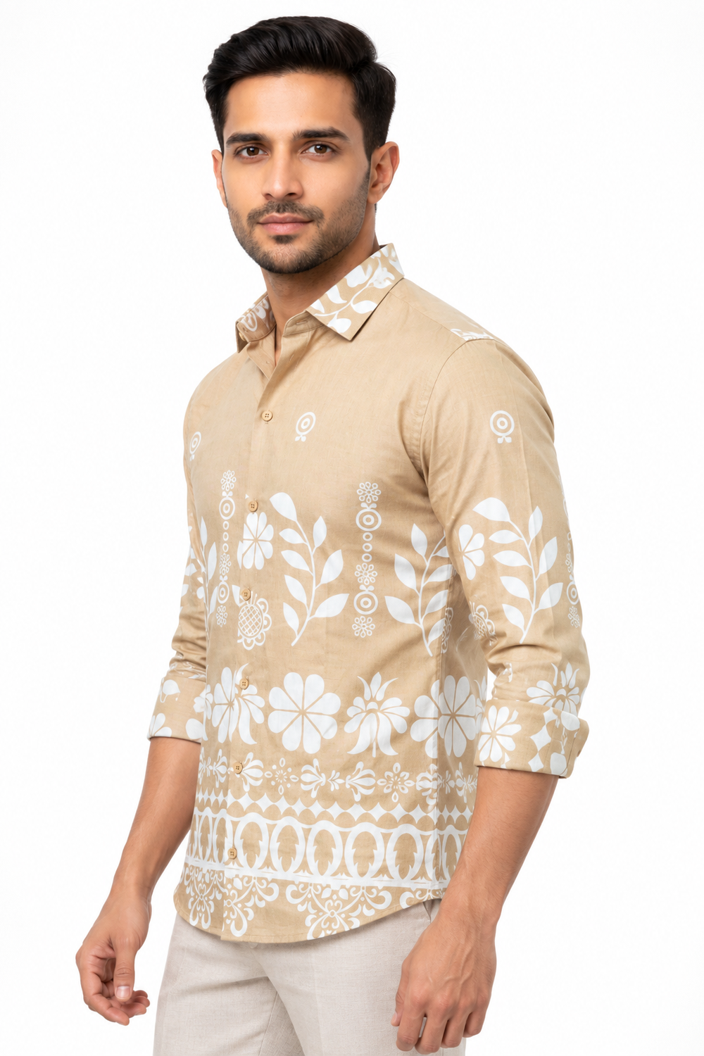 Beige Botanical Printed Shirt
