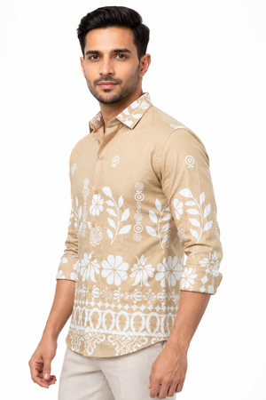 Beige Botanical Printed Shirt