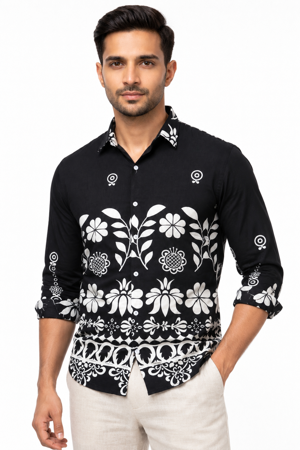Black Botanical Printed Shirt
