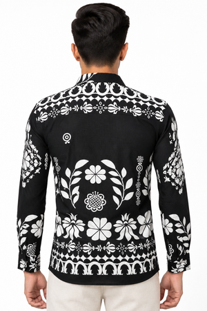 Black Botanical Printed Shirt