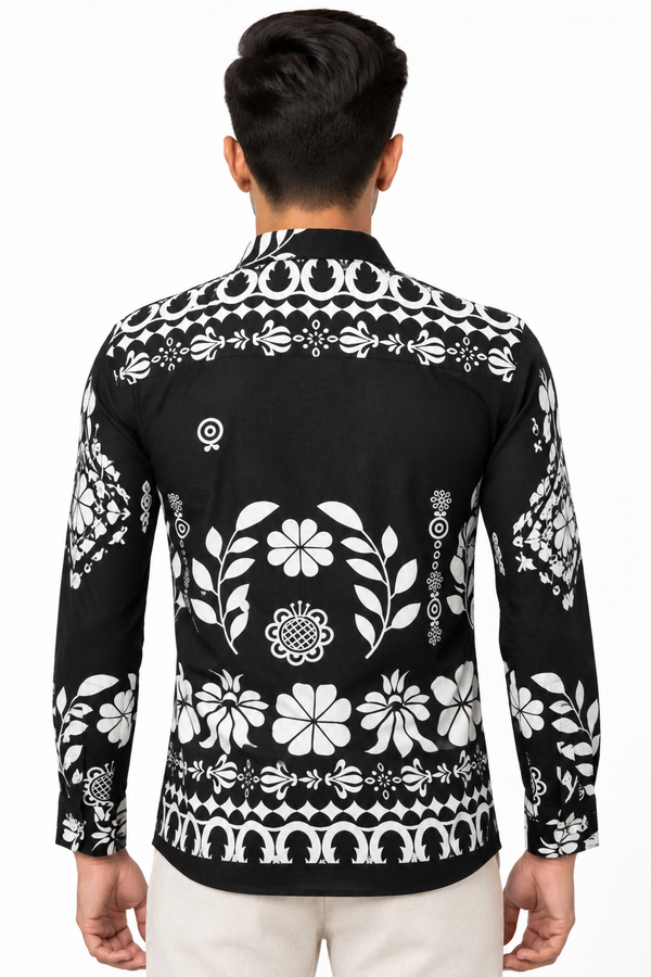 Black Botanical Printed Shirt
