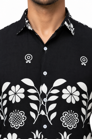 Black Botanical Printed Shirt