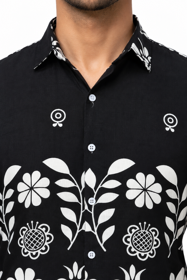 Black Botanical Printed Shirt