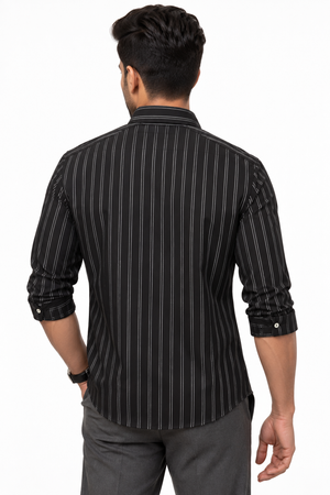 Black Linen Stripe Shirt