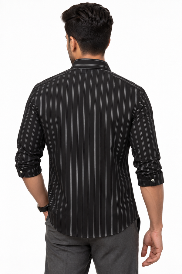Black Linen Stripe Shirt