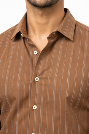Brown Linen Stripe Shirt