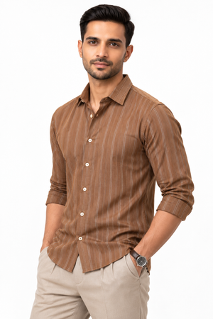 Brown Linen Stripe Shirt
