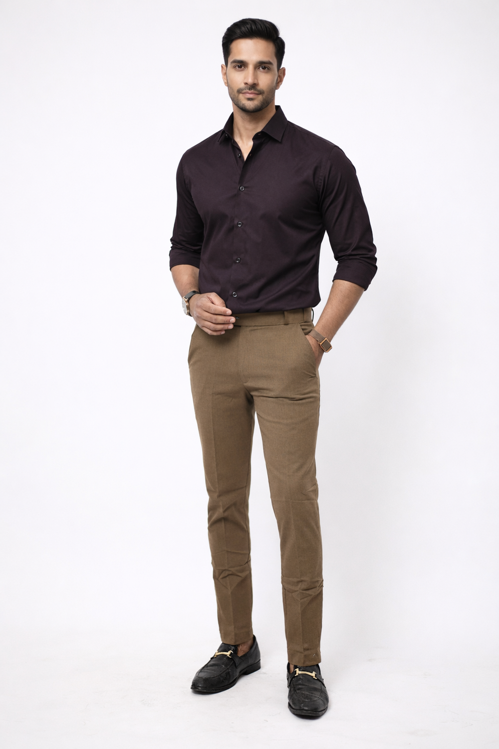 Brown Elastic Formal Pant