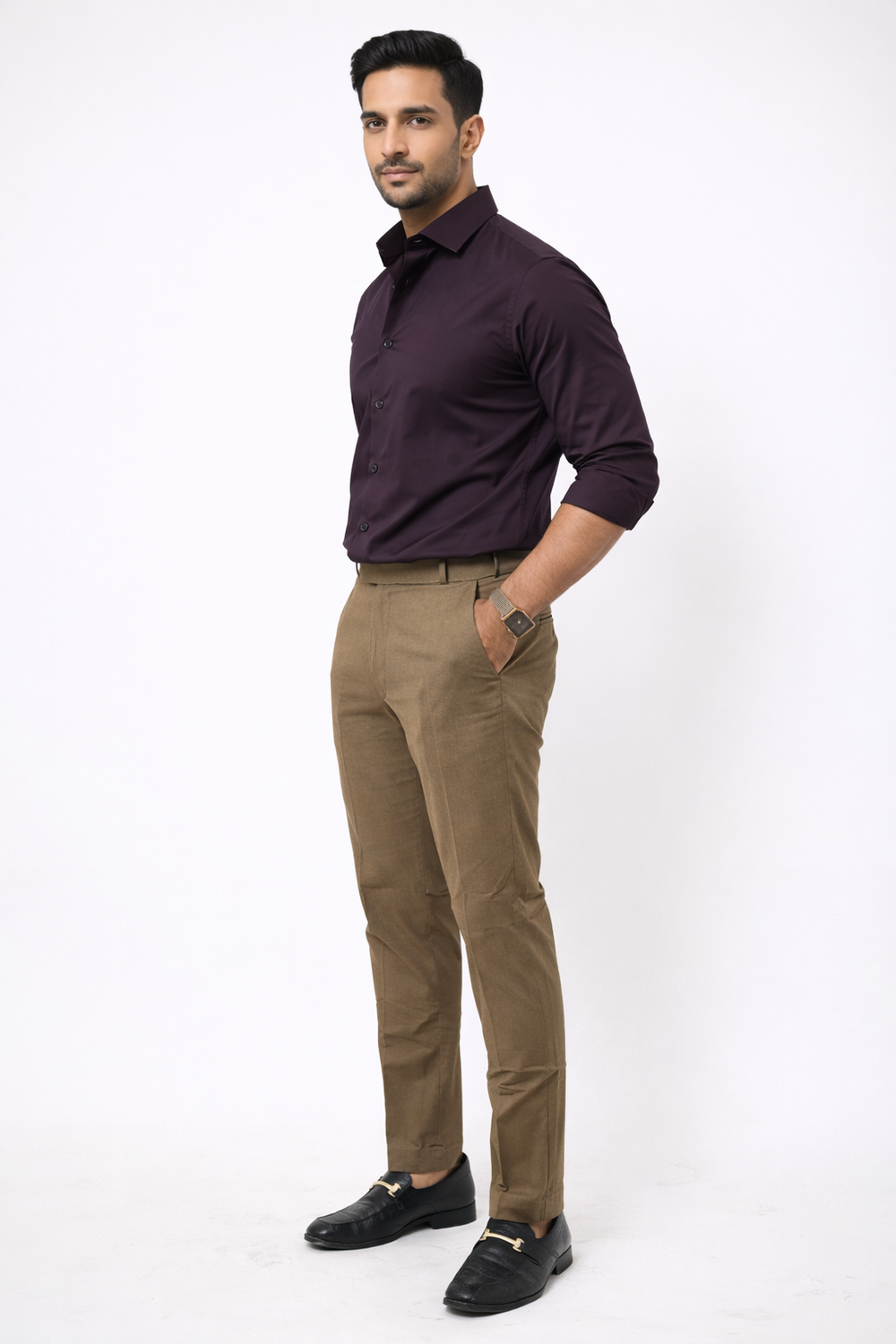 Brown Elastic Formal Pant