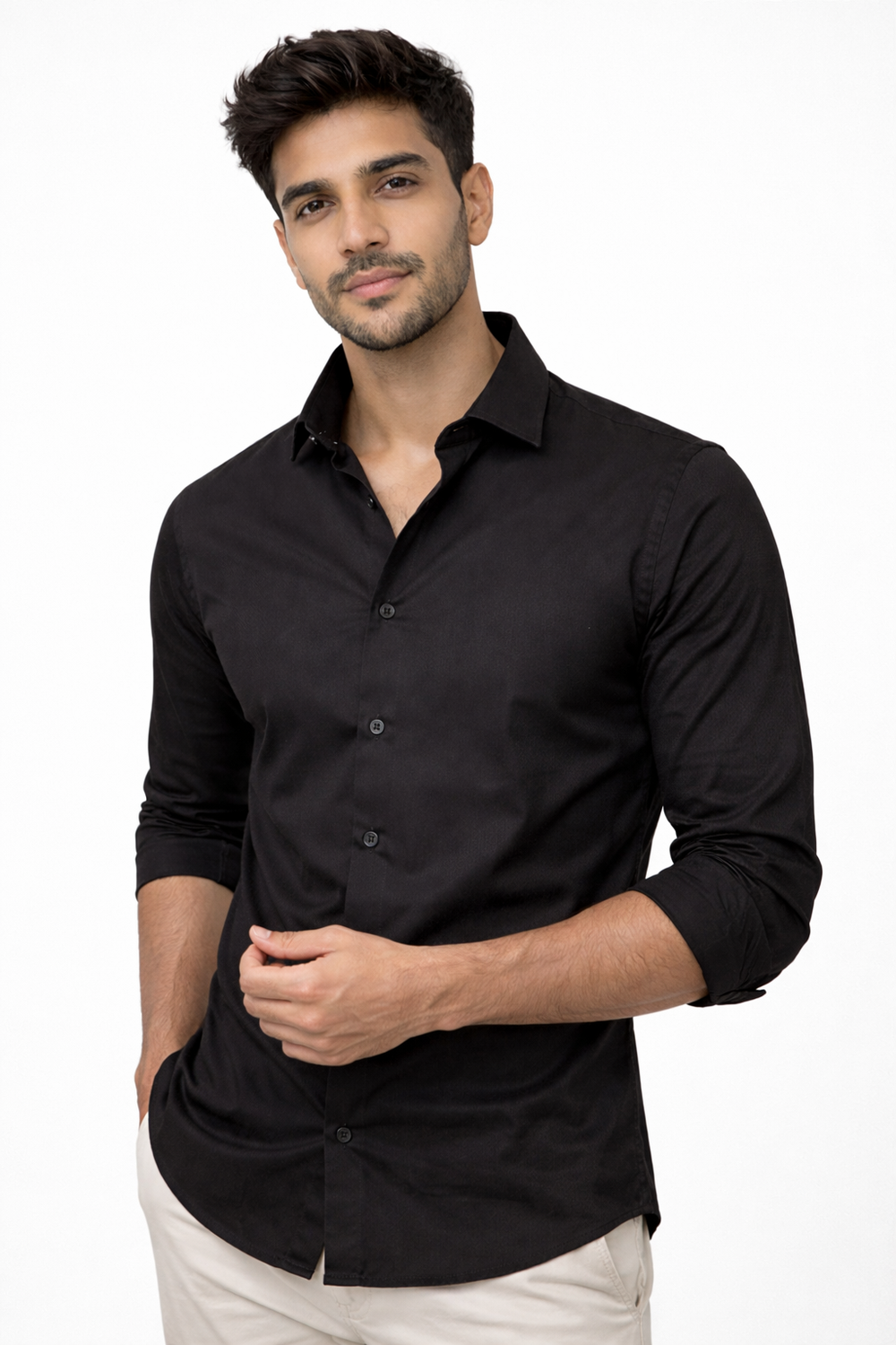 Black Elastane Designer Shirt