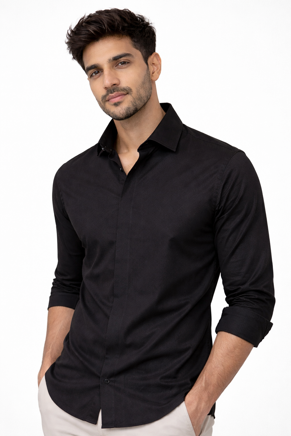 Black Elastane Designer Shirt