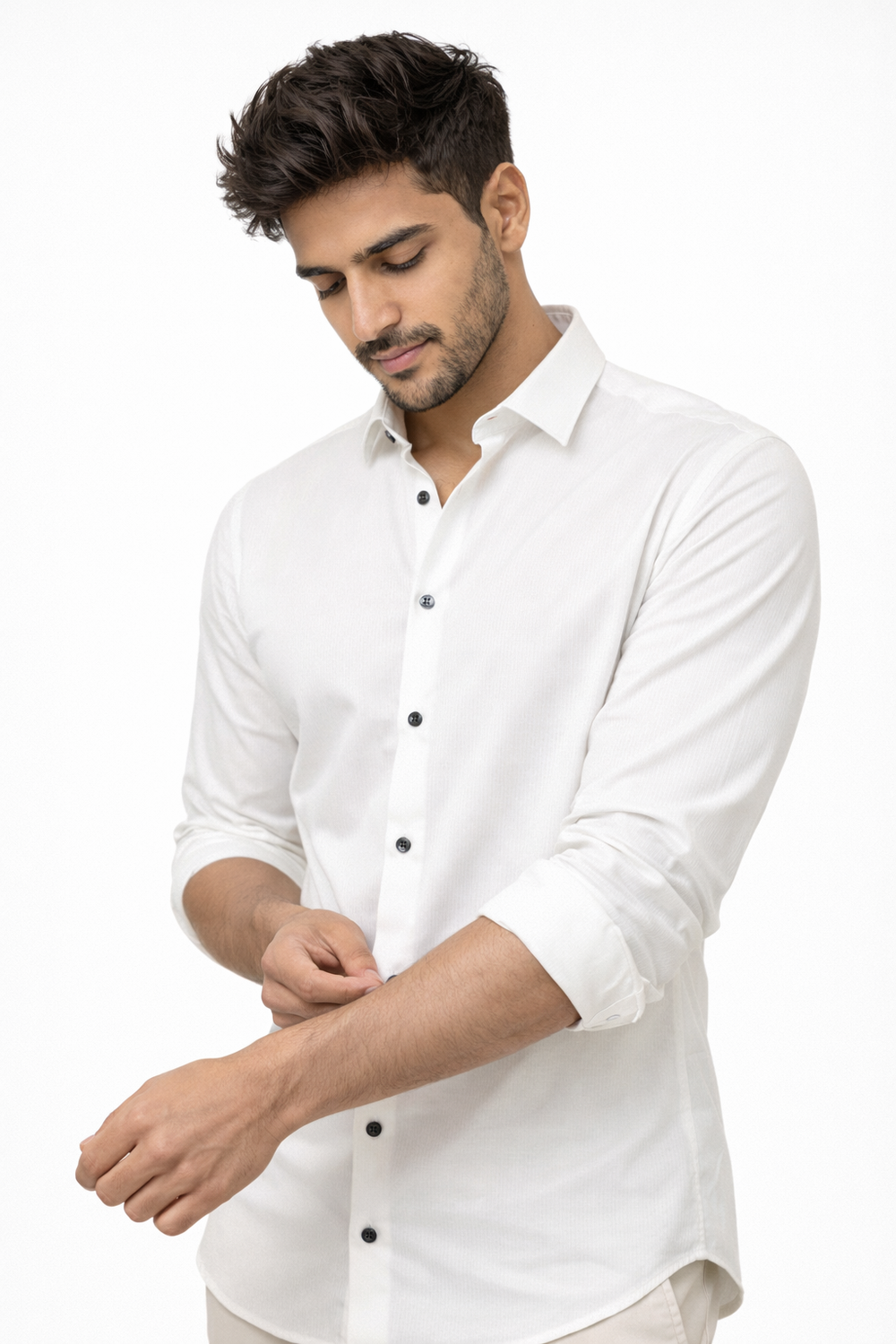 White Elastane Designer Shirt