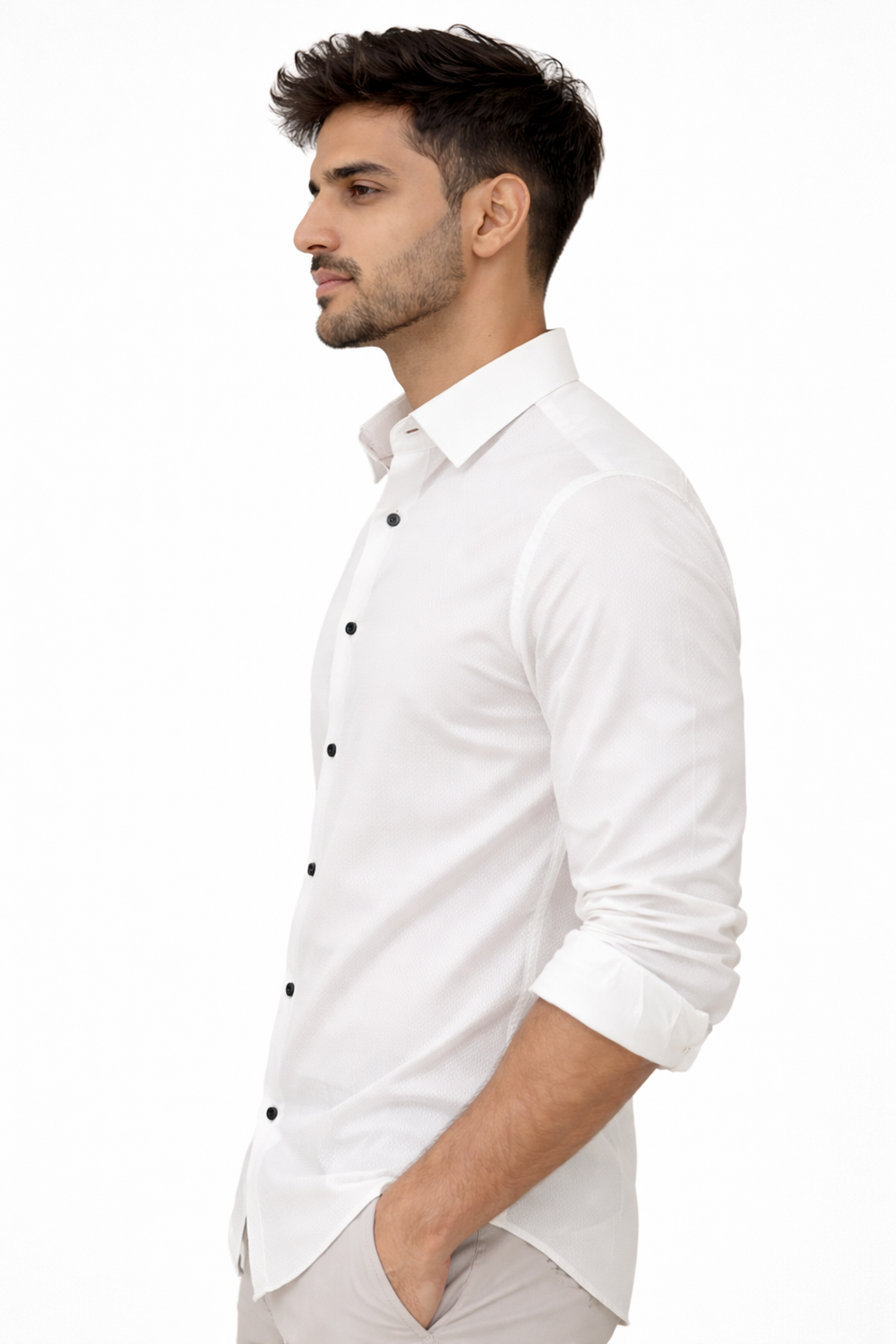 White Elastane Designer Shirt