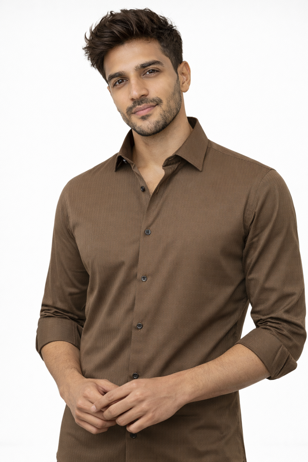 Brown Elastane Designer Shirt