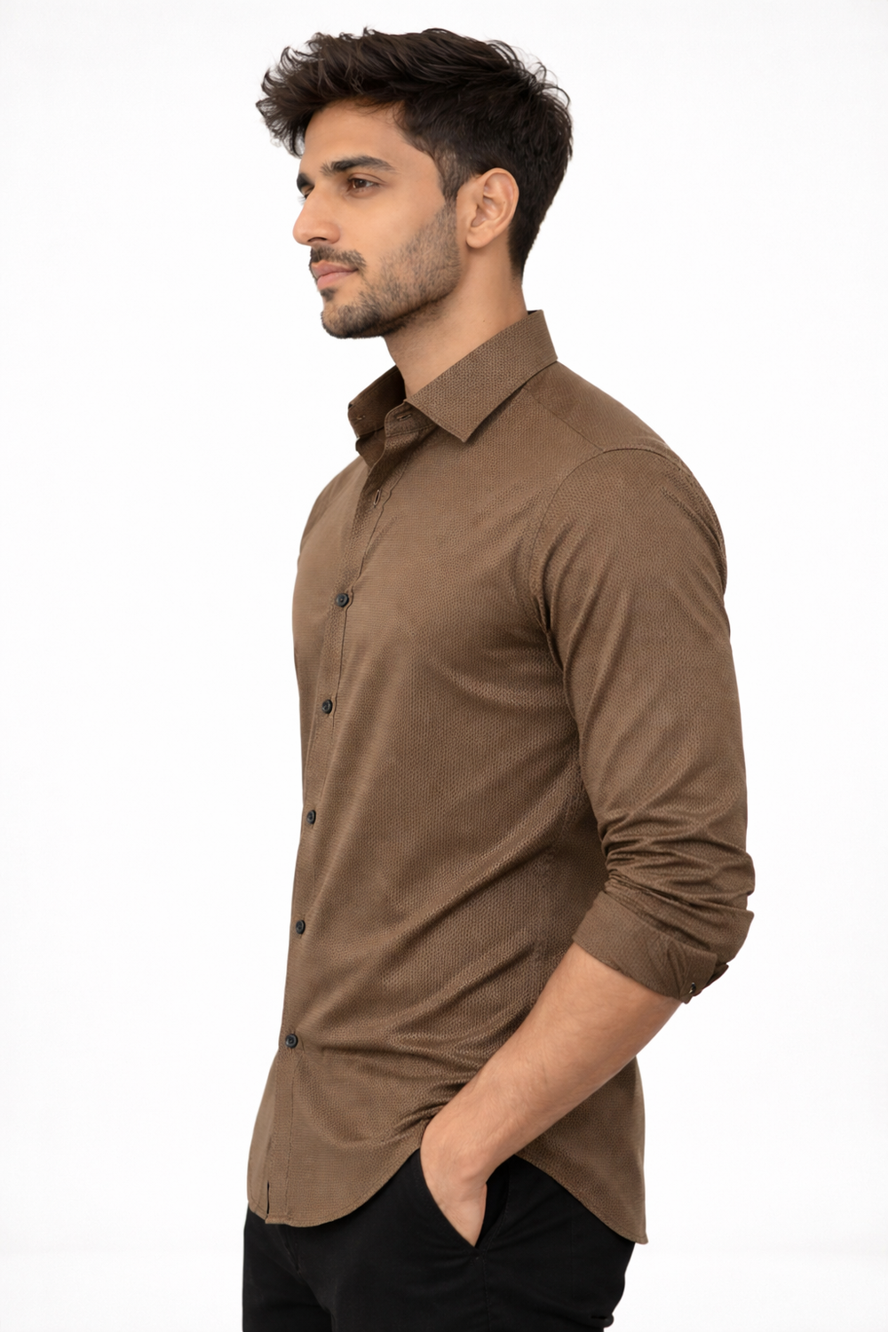 Brown Elastane Designer Shirt