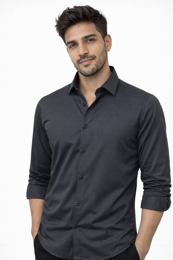 Grey Elastane Designer Shirt
