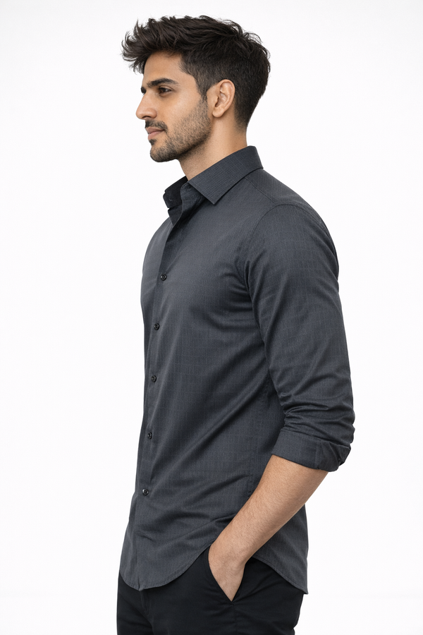Grey Elastane Designer Shirt