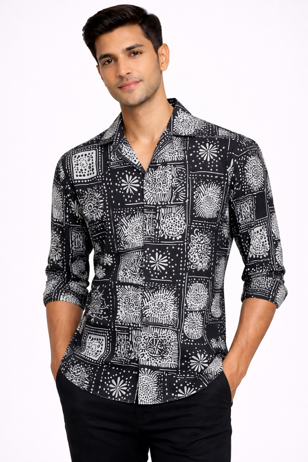 Black Cuban Printed Shirt