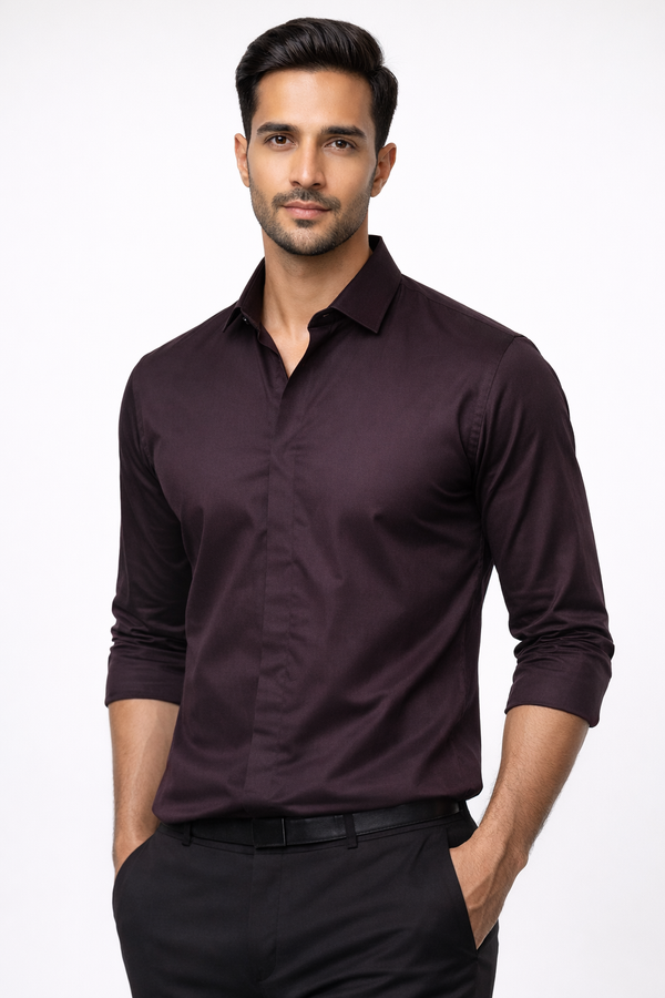 Maroon Hidden Placket Shirt