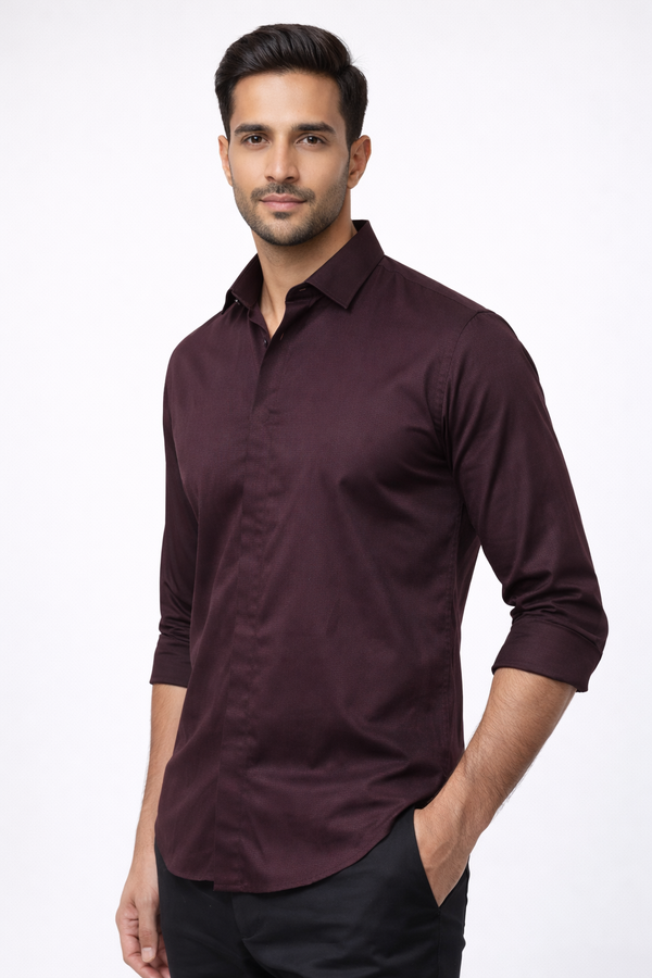 Maroon Hidden Placket Shirt