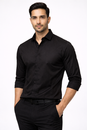 Black Hidden Placket Shirt