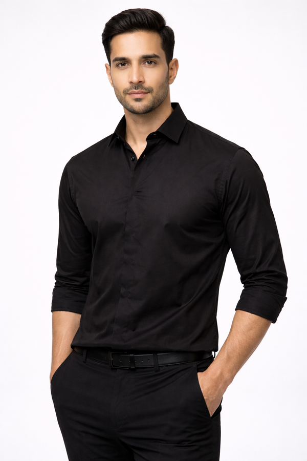Black Hidden Placket Shirt