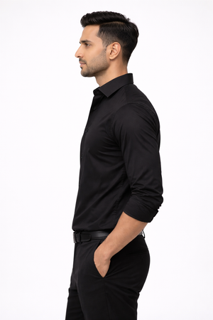 Black Hidden Placket Shirt