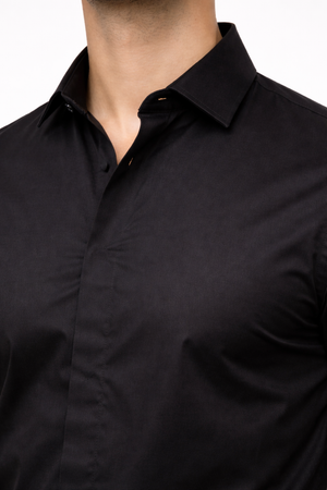 Black Hidden Placket Shirt