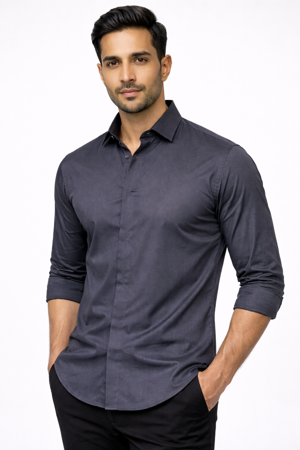 Steal Blue Hidden Placket Shirt