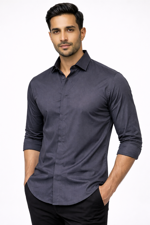 Steal Blue Hidden Placket Shirt