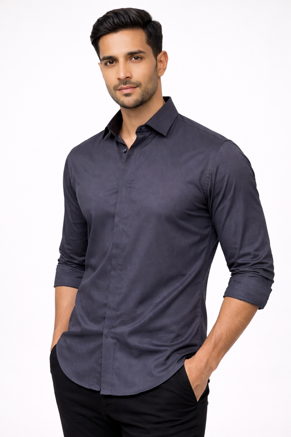 Steal Blue Hidden Placket Shirt