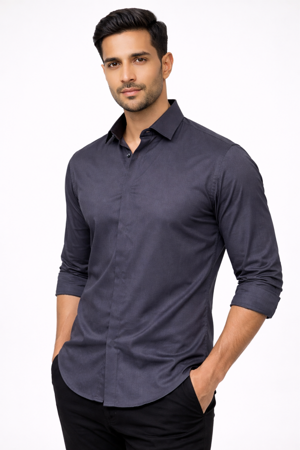 Steal Blue Hidden Placket Shirt
