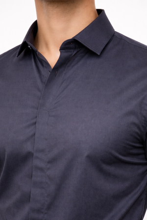 Steal Blue Hidden Placket Shirt