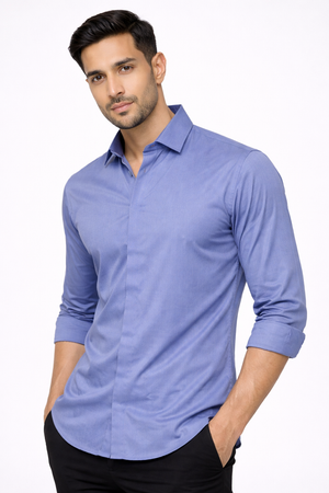 Blue Hidden Placket Shirt