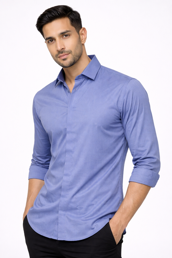 Blue Hidden Placket Shirt