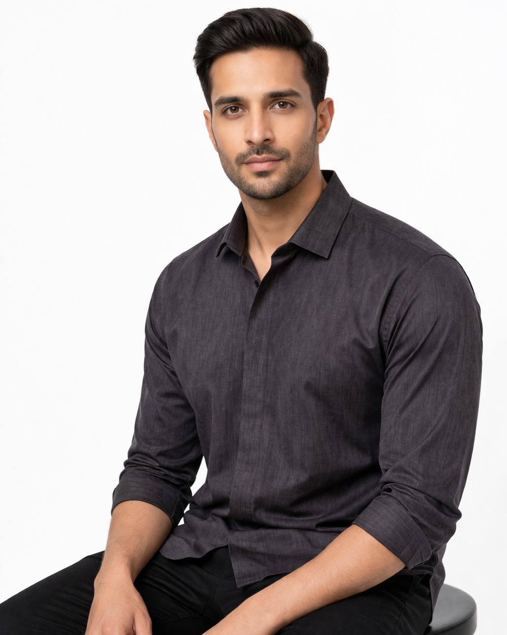 Charcoal Grey Hidden Placket Shirt