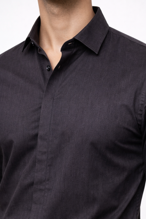 Charcoal Grey Hidden Placket Shirt