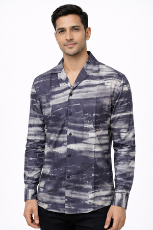 Smoky Grey Cuban Printed Shirt