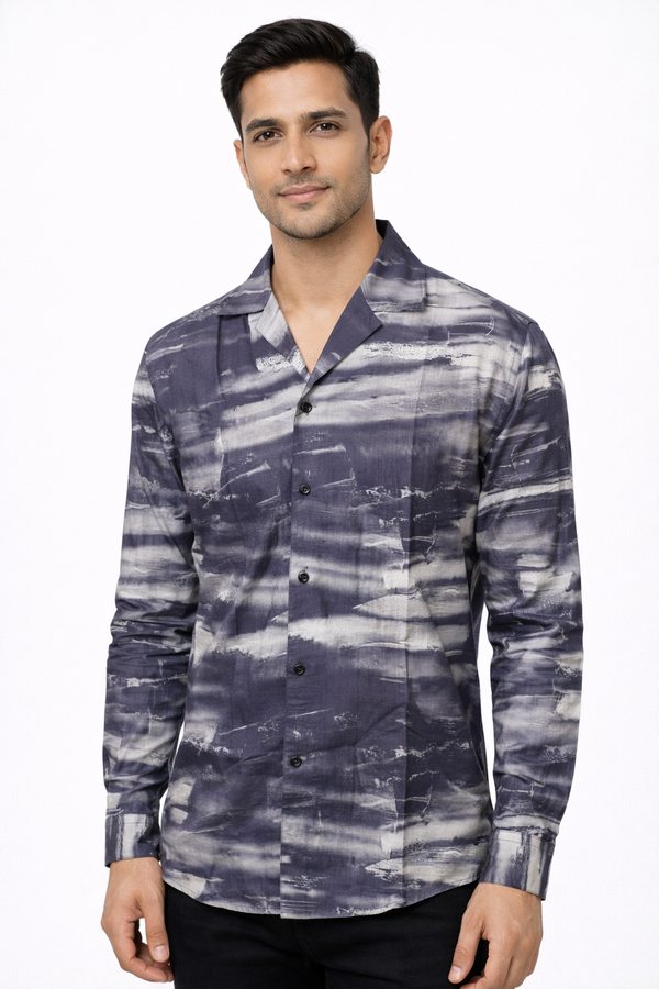 Smoky Grey Cuban Printed Shirt