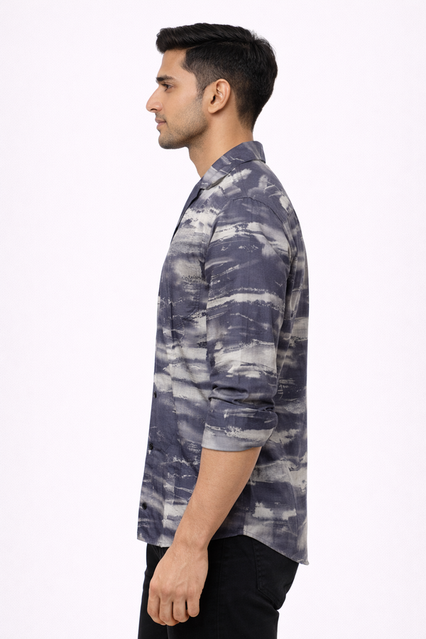 Smoky Grey Cuban Printed Shirt